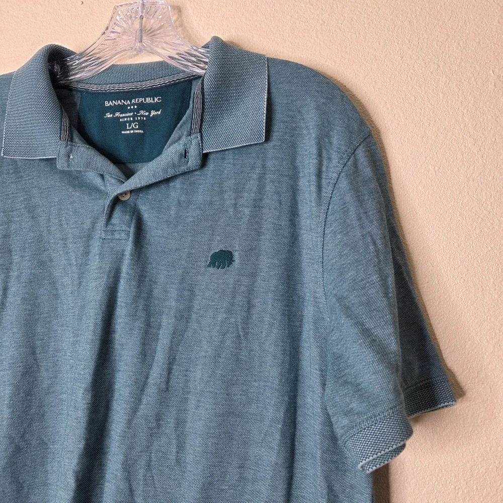 Banana Republic Mens Polo Shirt Large L Blue Teal Short Sleeve Cotton